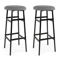 Set of 2 Backless Bar Stools with Black Metal Frame and Two Footrests, 29 Inch Seat Height