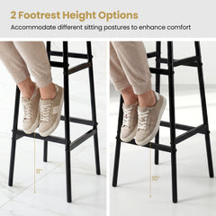 Set of 2 Backless Bar Stools with Black Metal Frame and Two Footrests, 29 Inch Seat Height