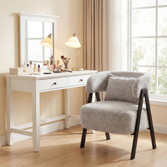 Barrel Accent Chair Faux Rabbit Fur Upholstered Armchair-Gray