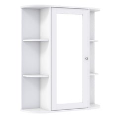 Mirrored Bathroom Medicine Cabinet with Single Mirror Door and Adjustable Shelf-White