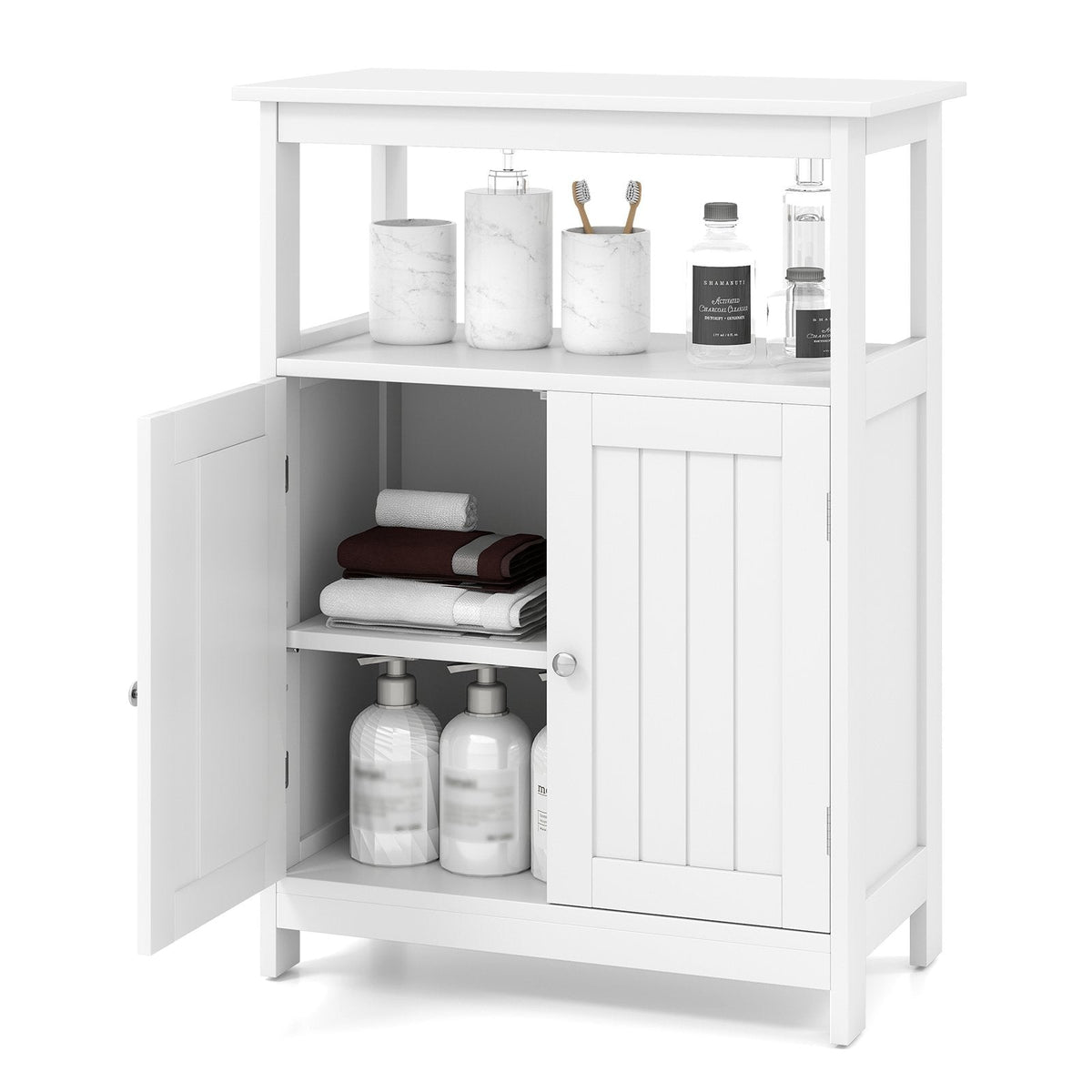 Bathroom Floor Cabinet Freestanding Storage Organizer with Open Compartment-White