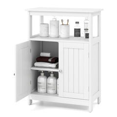 Bathroom Floor Cabinet Freestanding Storage Organizer with Open Compartment-White