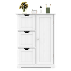 Bathroom Floor Cabinet Side Storage Cabinet with 3 Drawers and 1 Cupboard-White