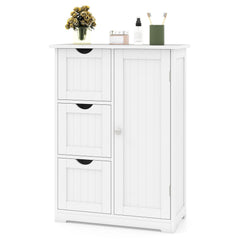 Bathroom Floor Cabinet Side Storage Cabinet with 3 Drawers and 1 Cupboard-White