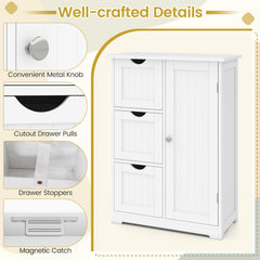 Bathroom Floor Cabinet Side Storage Cabinet with 3 Drawers and 1 Cupboard-White