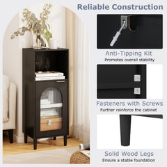 Bathroom Floor Cabinet Wood Side Storage Organizer with Adjustable Shelf-Black
