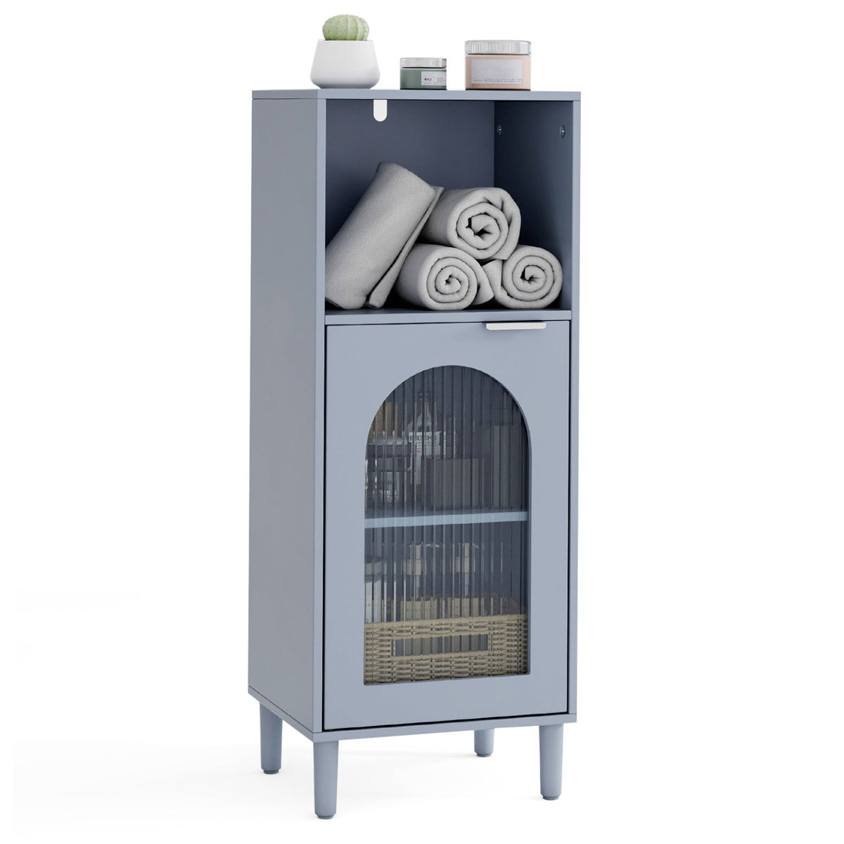 Bathroom Floor Cabinet Wood Side Storage Organizer with Adjustable Shelf-Gray