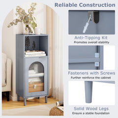 Bathroom Floor Cabinet Wood Side Storage Organizer with Adjustable Shelf-Gray