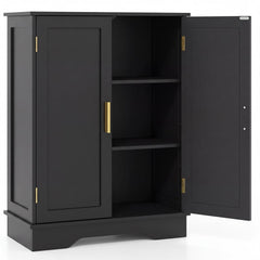 Bathroom Floor Storage Cabinet with 2 Doors and Adjustable Shelves-Black
