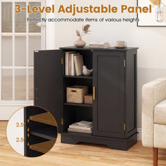 Bathroom Floor Storage Cabinet with 2 Doors and Adjustable Shelves-Black