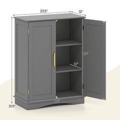 Bathroom Floor Storage Cabinet with 2 Doors and Adjustable Shelves-Gray