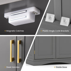 Bathroom Floor Storage Cabinet with 2 Doors and Adjustable Shelves-Gray