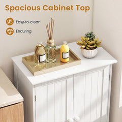 Bathroom Floor Storage Double Door Cupboard Cabinet-White
