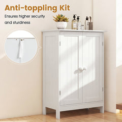 Bathroom Floor Storage Double Door Cupboard Cabinet-White