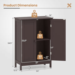 Bathroom Floor Storage Double Door Cupboard Cabinet-Brown
