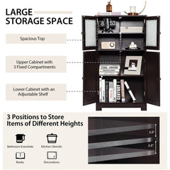 Bathroom Floor Storage Locker Kitchen Cabinet with Doors and Adjustable Shelf-Brown