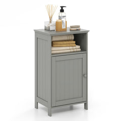 Bathroom Freestanding Adjustable Shelf Floor Storage Cabinet-Gray