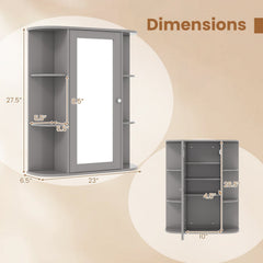 Bathroom Single Door Shelves Wall Mount Cabinet with Mirror-Gray