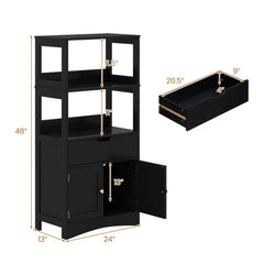Bathroom Storage Cabinet with Open Shelves and Drawer-Black