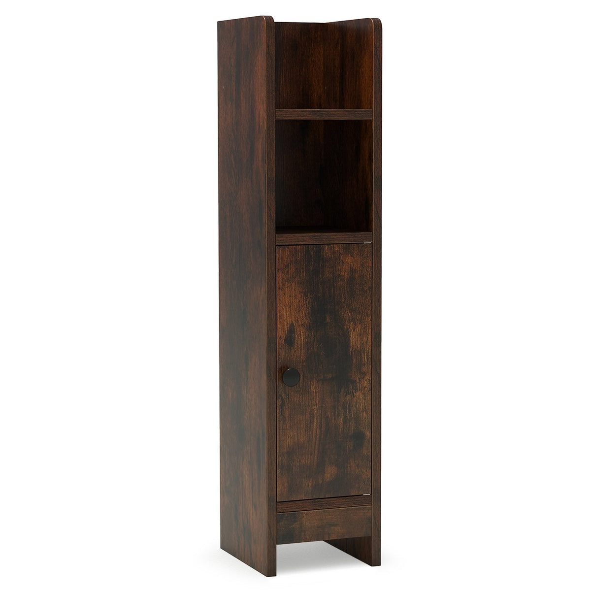 Bathroom Slim Cabinet Corner with Door and Adjustable Shelf-Rustic Brown