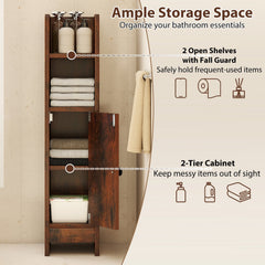 Bathroom Slim Cabinet Corner with Door and Adjustable Shelf-Rustic Brown