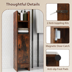 Bathroom Slim Cabinet Corner with Door and Adjustable Shelf-Rustic Brown