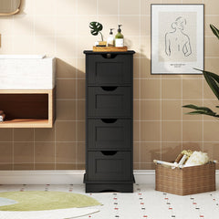 Bathroom Storage Cabinet with Cutout Handles and 4 Drawers-Black