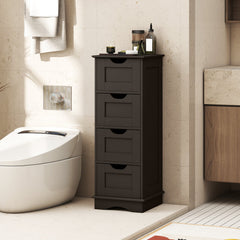 Bathroom Storage Cabinet with Cutout Handles and 4 Drawers-Brown