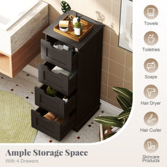 Bathroom Storage Cabinet with Cutout Handles and 4 Drawers-Brown