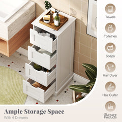 Bathroom Storage Cabinet with Cutout Handles and 4 Drawers-White