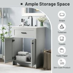 Bathroom Vanity Unit with Basin and 2 Doors-Gray