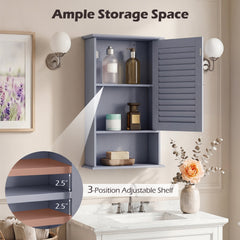 Bathroom Wall Mount Storage Cabinet Single Door with Height Adjustable Shelf-Gray