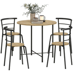 5 Piece Dining Table Set, Space Saving Round Dining Set for 4 with Metal Frame for Small Spaces, Black Wood Grain