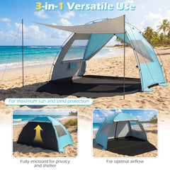 Beach Tent Sun Shelter with Canopy with Extended Floor and Vent Windows-Blue