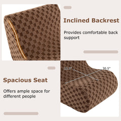 Teddy Velvet Bean Bag Lounge Chair with Ottoman, 38 in Deep, Machine Washable Covers, Brown Check