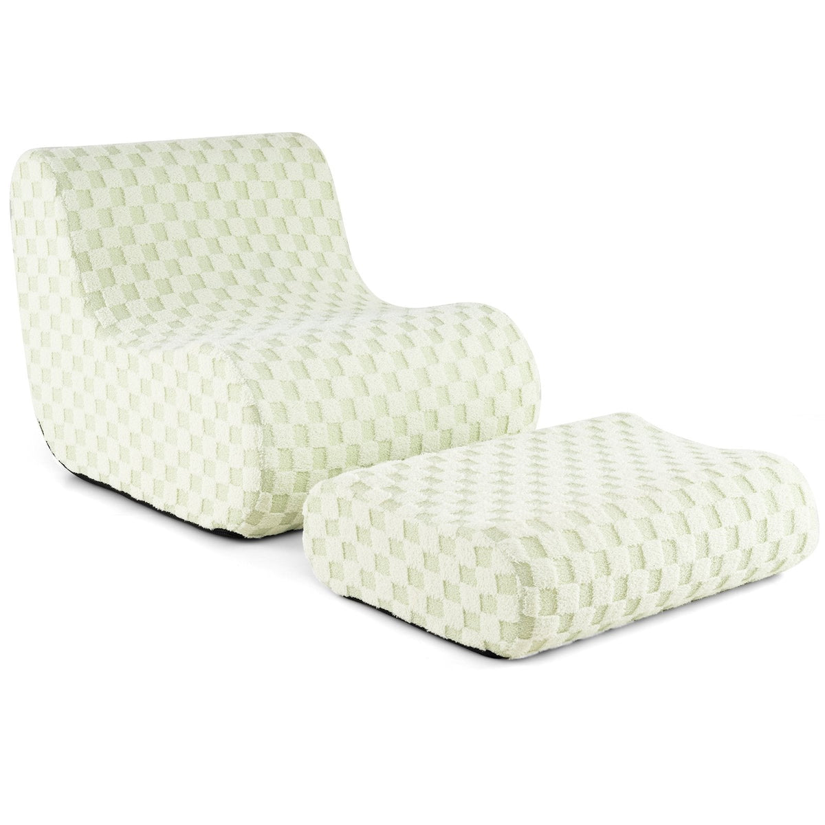 Sage Green Teddy Velvet Lounge Chair with Ottoman, One Piece Sponge and Machine Washable Covers