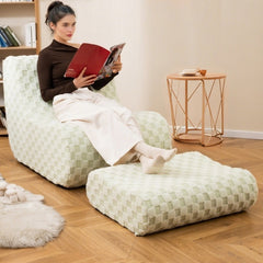 Sage Green Teddy Velvet Lounge Chair with Ottoman, One Piece Sponge and Machine Washable Covers
