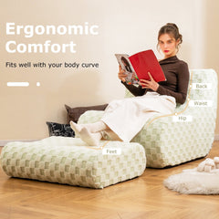 Sage Green Teddy Velvet Lounge Chair with Ottoman, One Piece Sponge and Machine Washable Covers