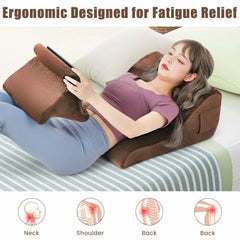 Bed Wedge Pillow with Tablet Pillow Stand and Side Pockets-Brown