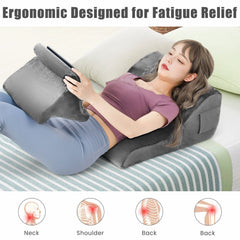 Bed Wedge Pillow with Tablet Pillow Stand and Side Pockets-Gray