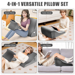 Bed Wedge Pillow with Tablet Pillow Stand and Side Pockets-Gray