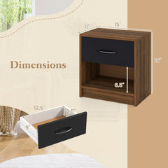 Bedside Table Nightstand with Drawer and Open Storage Shelf, Brown