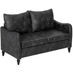 55" Loveseat Sofa, Small 2 Seater Couch with Solid Wood Legs, Modern PU Leather Upholstered Sofa for Small Spaces, Brown