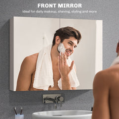 Bathroom Mirror Cabinet, Wall-Mounted Storage Organizer with Double Doors, Adjustable Shelf, White