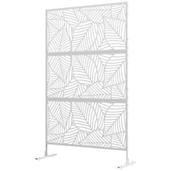 6.5FT Decorative Outdoor Divider, Metal Privacy Screen with Stand, Large Leaf Style, Black