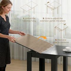 55" Extendable Dining Table for 4-6, Kitchen Table with Steel Slides and Felt Pads for Small Spaces, Black