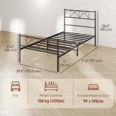 Metal Full Platform Bed Frame with Headboard, Steel Slat Support, Underbed Storage, No Box Spring Needed, Easy Assembly