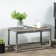 Patio Wicker End Table, Outdoor PE Rattan Side Table, with Plastic Board Under the Full Woven Table Top for Patio, Garden, Balcony, Mixed Brown