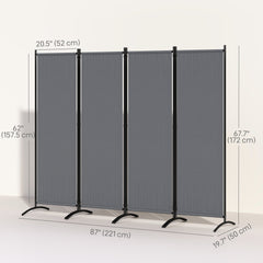 Folding Room Divider, Privacy Screen for Home Office Bedroom, 5.6FT Tall, Dark Grey