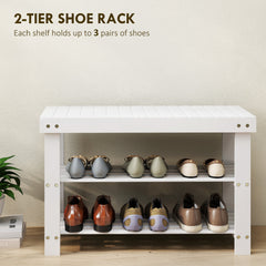 Bamboo Shoe Storage Bench, 3-Tier Entryway Bench with 2 Storage Shelves for Hallway, Holds 6 Pairs, Black
